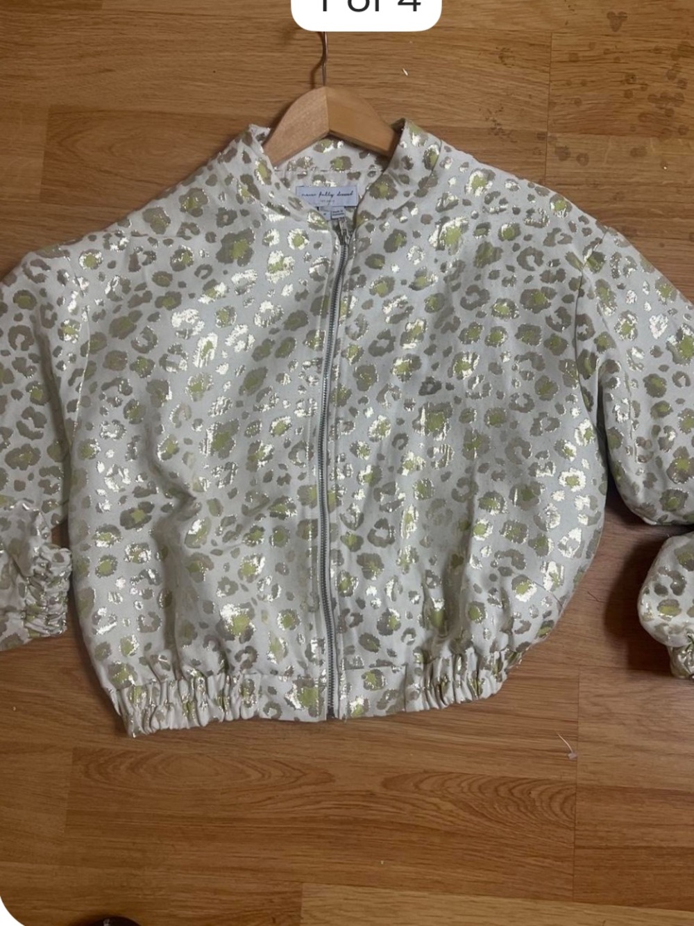 Never fully dressed Metallic Leopard Print Bomber Jacket - White & Gold